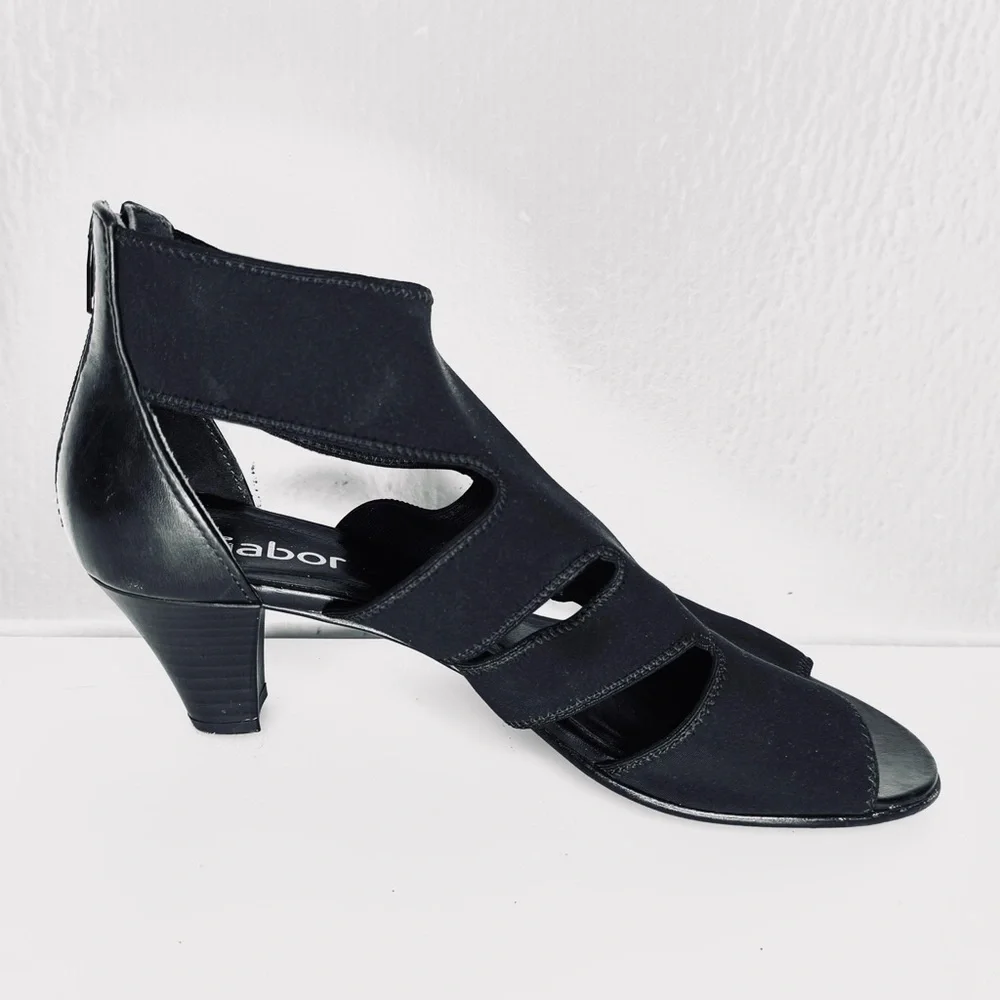 Gabor Black Sandals 2” Heel Open Tow Strappy